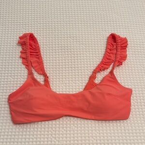AERIE Women Scoop Coral Ruffled Strap Bikini Swim Top preppy Cute MEDIUM